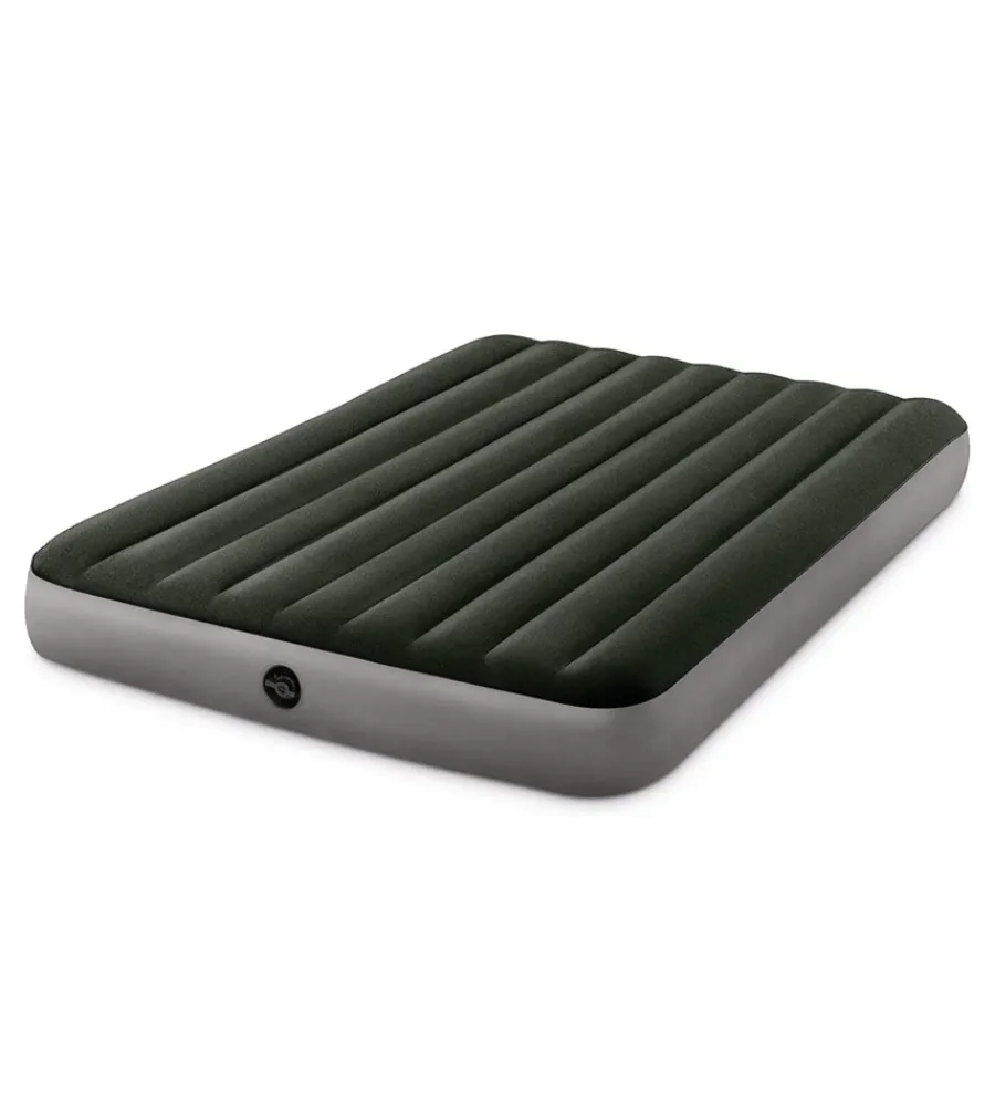 Campeggio-Intex Materasso matrimoniale gonfiabile "dura-beam prestige downy" colore verde scuro con pompa a batteria, 152x203x25 cm - cod. 64779