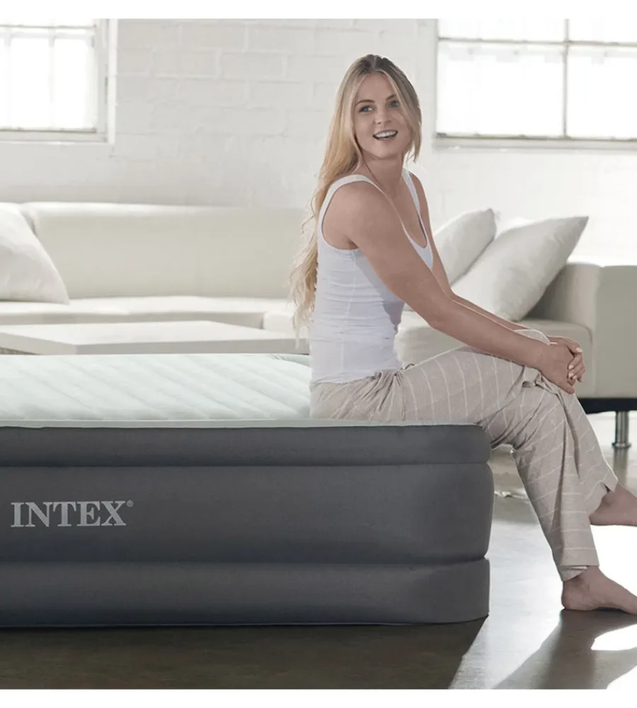 Campeggio-Intex Materasso piazza e mezza autogonfiante "airbed dura-beam premaire i" colore grigio chiaro con pompa integrata, 137x191x46 - cod. 64904nd