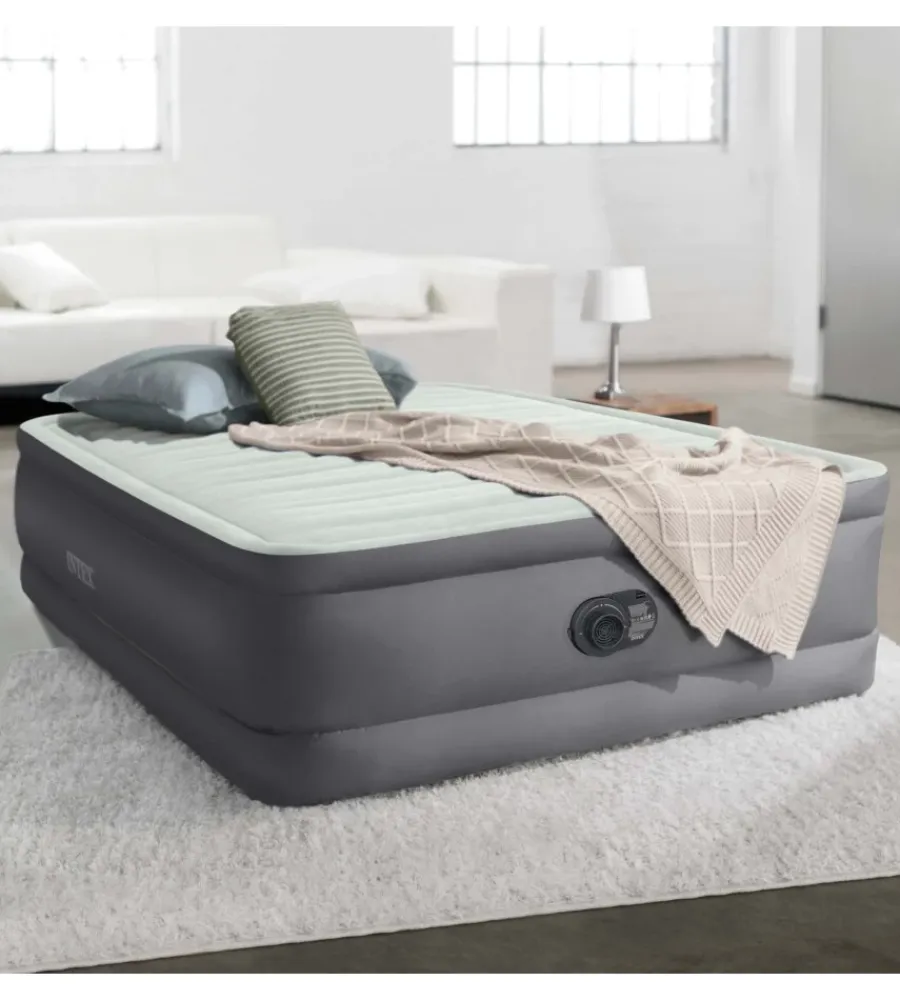 Campeggio-Intex Materasso piazza e mezza autogonfiante "airbed dura-beam premaire i" colore grigio chiaro con pompa integrata, 137x191x46 - cod. 64904nd