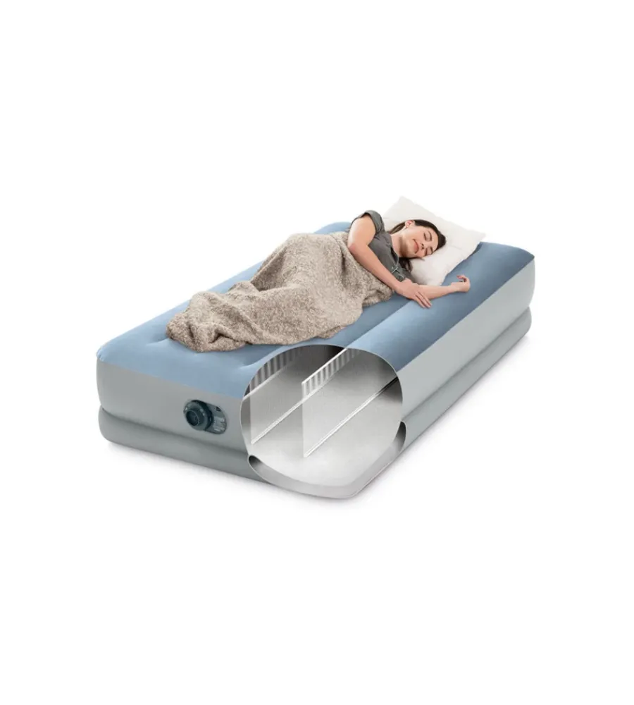 Intex Campeggio|Materasso singolo autogonfiante "airbed dura-beam mid-rise comfort" azzurro con pompa usb incorporata 99x191x36 cm - cod. 64157