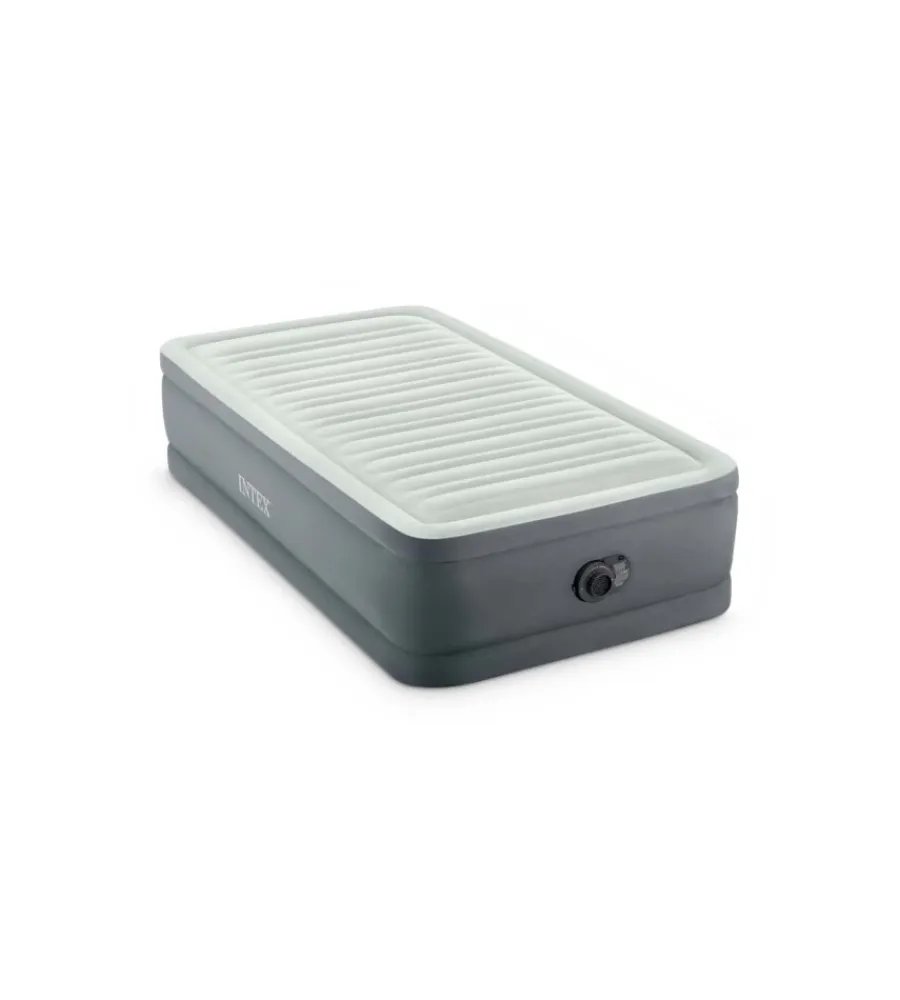 Intex Campeggio|Materasso singolo autogonfiante "airbed dura-beam premaire i" colore grigio chiaro e pompa integrata, 99x191x46 cm - cod. 64902nd