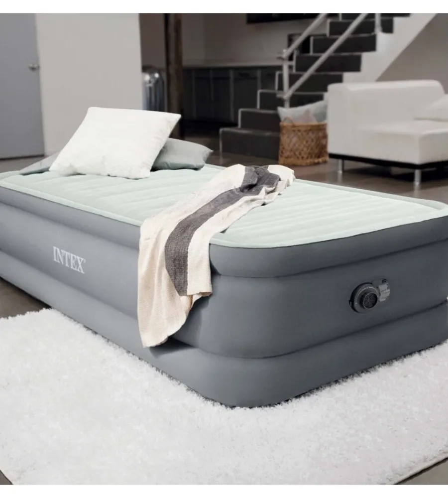 Intex Campeggio|Materasso singolo autogonfiante "airbed dura-beam premaire i" colore grigio chiaro e pompa integrata, 99x191x46 cm - cod. 64902nd