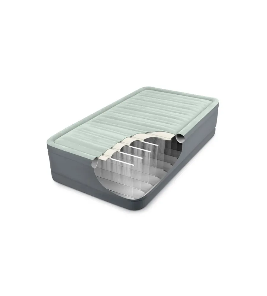 Intex Campeggio|Materasso singolo autogonfiante "airbed dura-beam premaire i" colore grigio chiaro e pompa integrata, 99x191x46 cm - cod. 64902nd