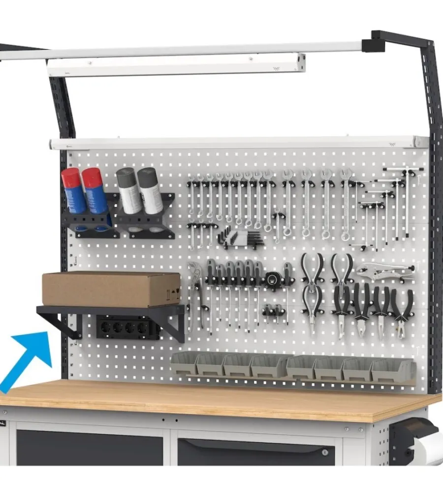 Officina E Garage- Mensola reverisibile fami "grande" per pannello foro quadro in acciaio antracite 45 cm