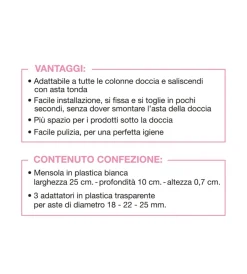 Docce E Accessori- Mensola universale per asta doccia portasapone salvaspazio