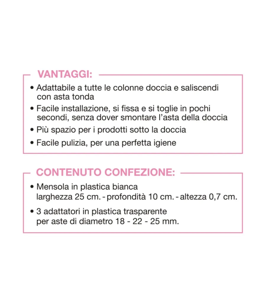 Docce E Accessori- Mensola universale per asta doccia portasapone salvaspazio