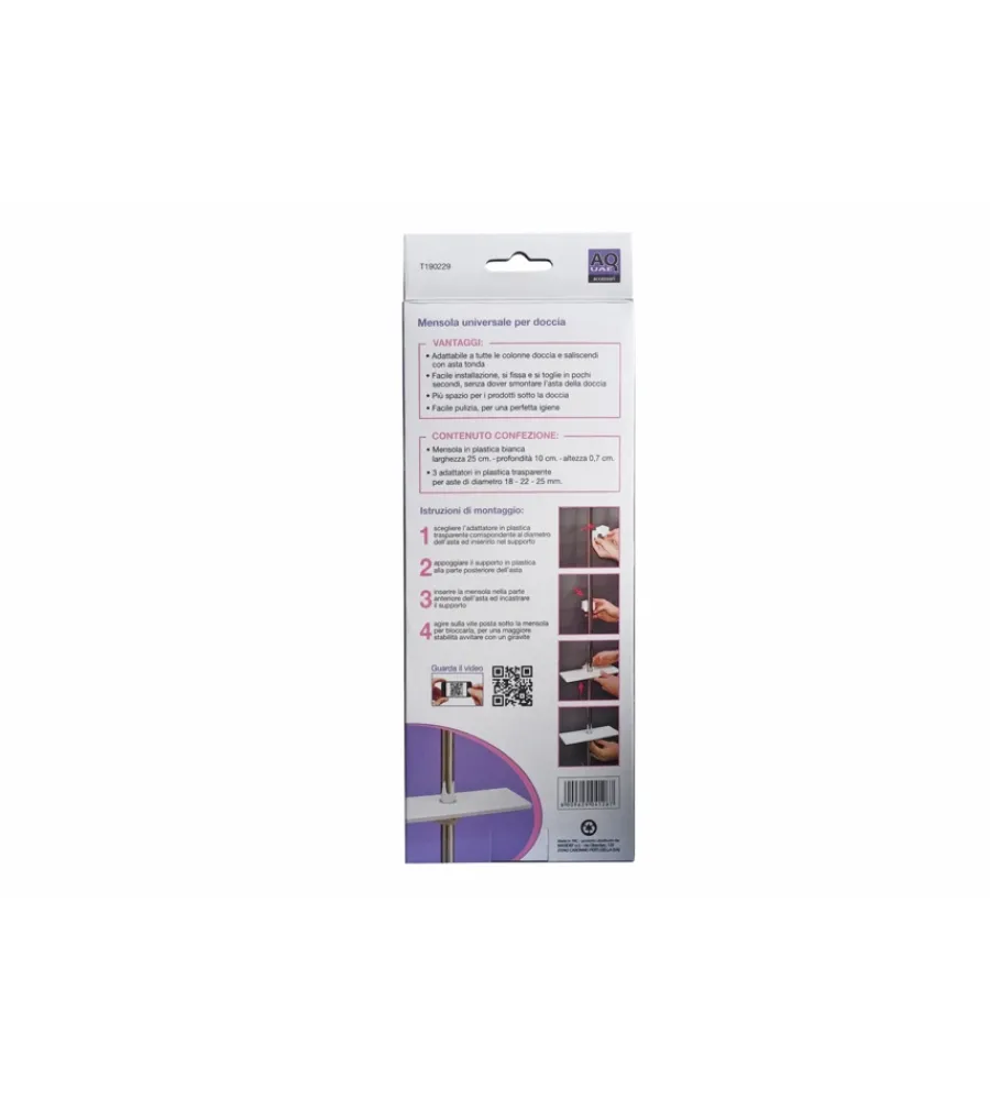 Docce E Accessori- Mensola universale per asta doccia portasapone salvaspazio