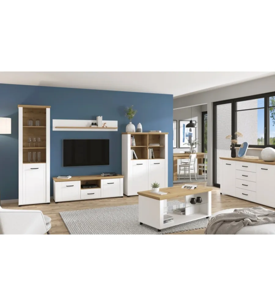 BellaHome Pareti Soggiorno E Porta Tv|Mensola "vigo" bianco e quercia, 146x19,5x24 cm