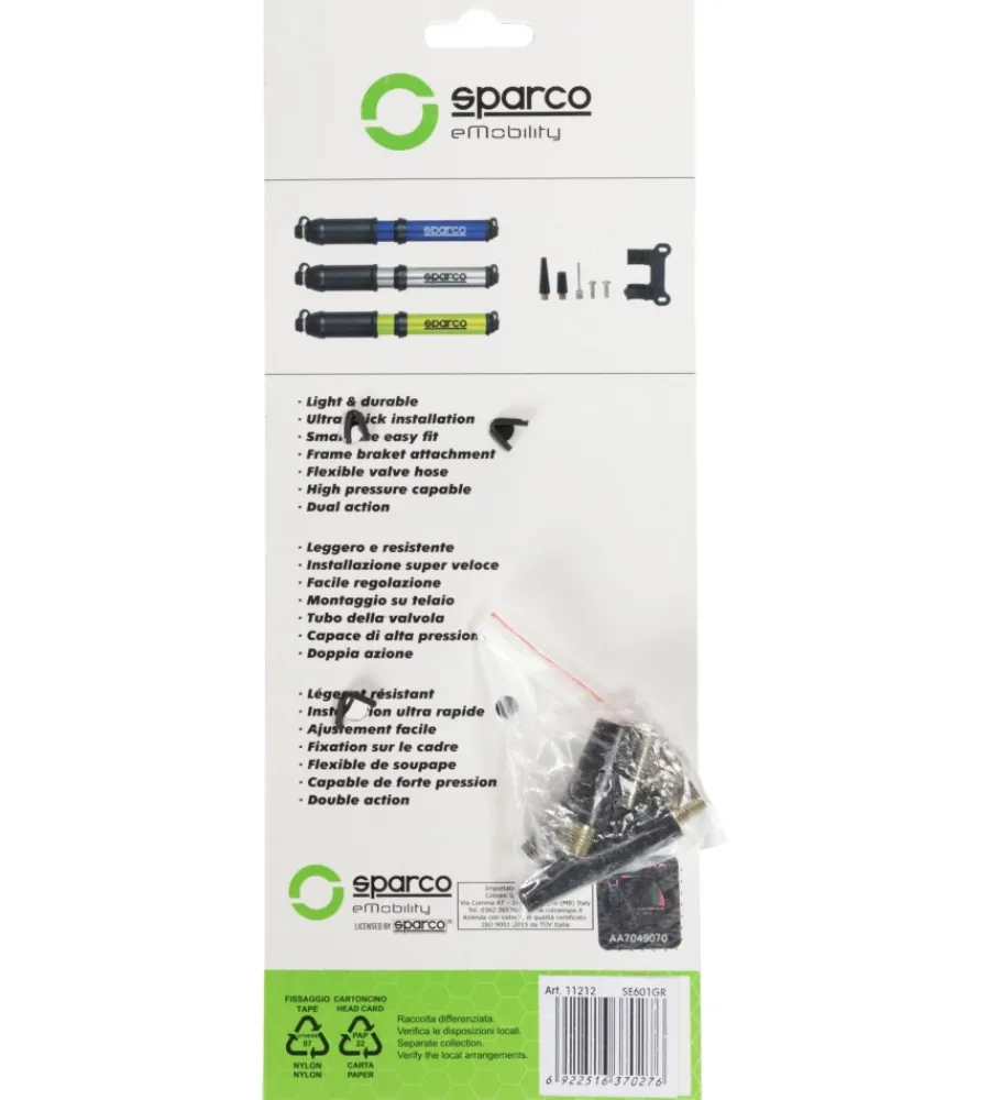 Sparco Bici|Mini pompa per bicicletta in alluminio grigio