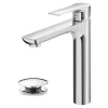 Rubinetti Bagno- Miscelatore monocomando lavabo alto serie flat con scarico clic clac.