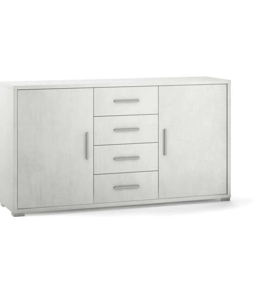 Credenze E Buffet-Sarmog Mobile 2 ante 4 cassetti bianco, 154x84x41 cm