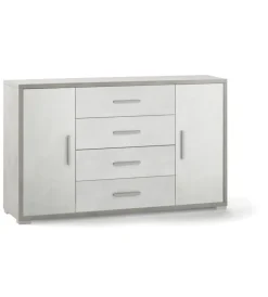 Credenze E Buffet-Sarmog Mobile 2 ante 4 cassetti bianco e cemento, 137x84x41 cm
