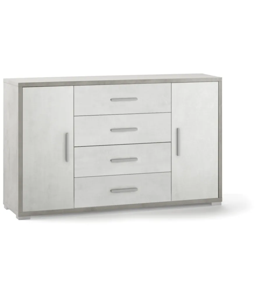 Credenze E Buffet-Sarmog Mobile 2 ante 4 cassetti bianco e cemento, 137x84x41 cm