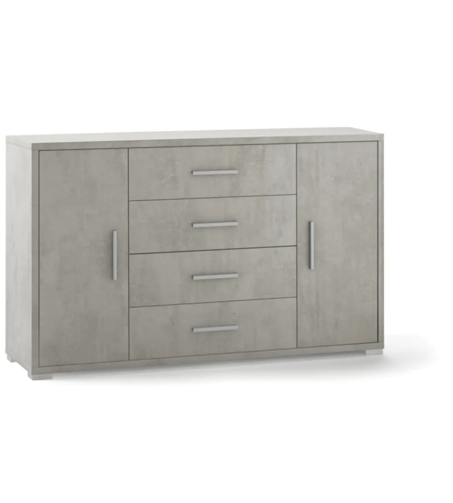 Credenze E Buffet-Sarmog Mobile 2 ante 4 cassetti cemento, 137x84x41 cm