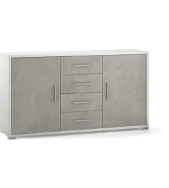 Sarmog Credenze E Buffet|Mobile 2 ante 4 cassetti cemento e bianco, 154x84x41 cm