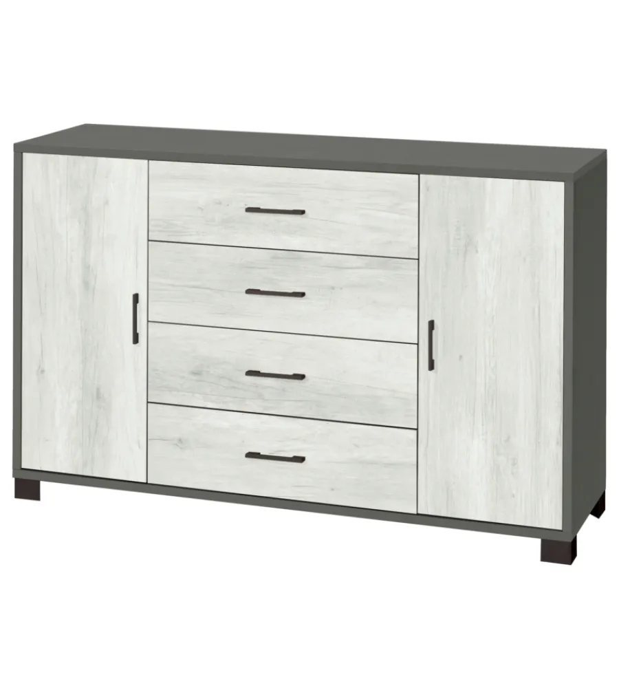 Sarmog Credenze E Buffet|Mobile 2 ante 4 cassetti colore quercia bianco e titanio