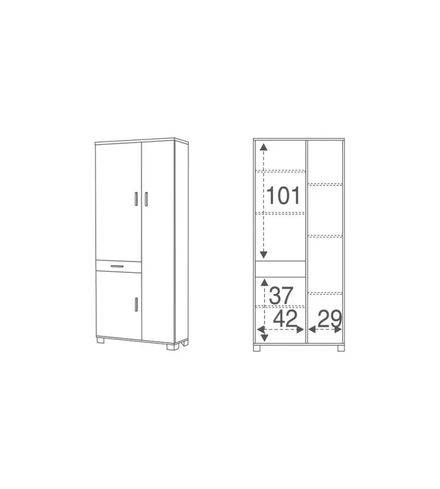 Mobili Multiuso-Sarmog Mobile 3 ante e 1 cassetto olmo e bianco, 77x179x34 cm