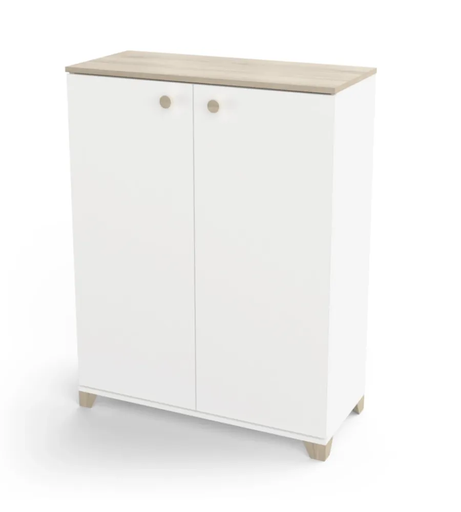 Credenze E Buffet- Mobile 2 ante "izzy" bianco opaco e quercia, 79,7x35,1x104,2 cm