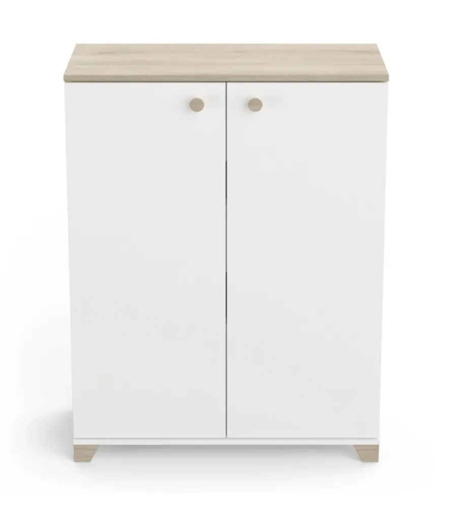 Credenze E Buffet- Mobile 2 ante "izzy" bianco opaco e quercia, 79,7x35,1x104,2 cm