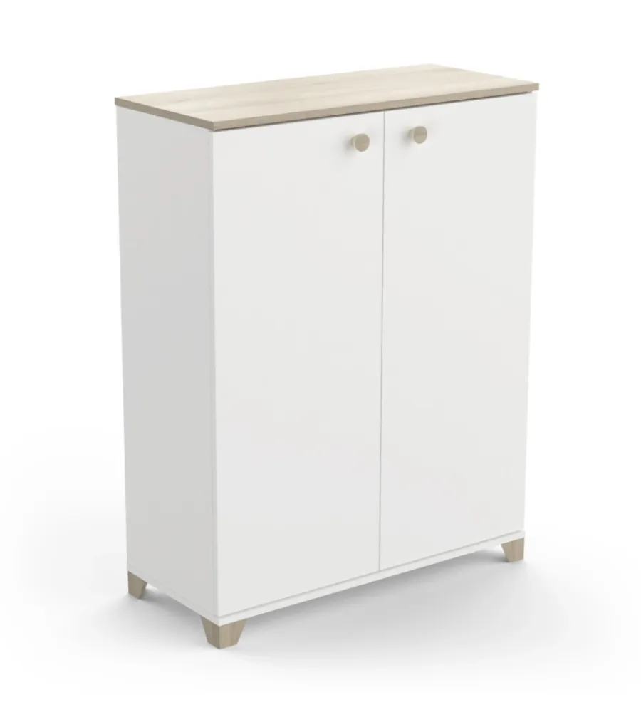 Credenze E Buffet- Mobile 2 ante "izzy" bianco opaco e quercia, 79,7x35,1x104,2 cm