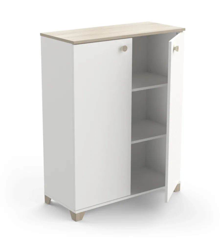 Credenze E Buffet- Mobile 2 ante "izzy" bianco opaco e quercia, 79,7x35,1x104,2 cm
