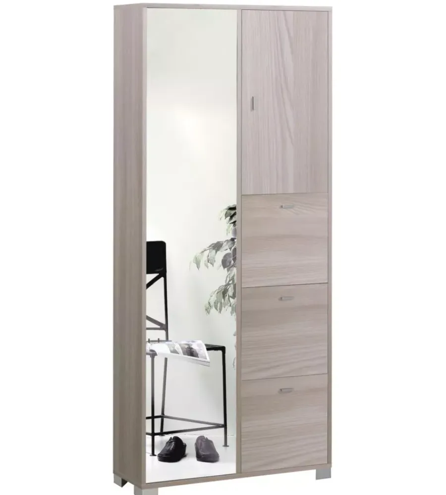 Mobili Multiuso-Sarmog Mobile 5 ante olmo con ante specchio naturale, 83x190x29 cm