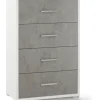 Cassettiere-Sarmog Mobile 4 cassetti bianco con finitura cemento