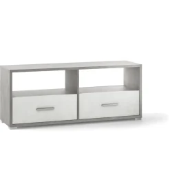 Pareti Soggiorno E Porta Tv-Sarmog Mobile 2 cassetti bianco e cemento, 139x57x41 cm