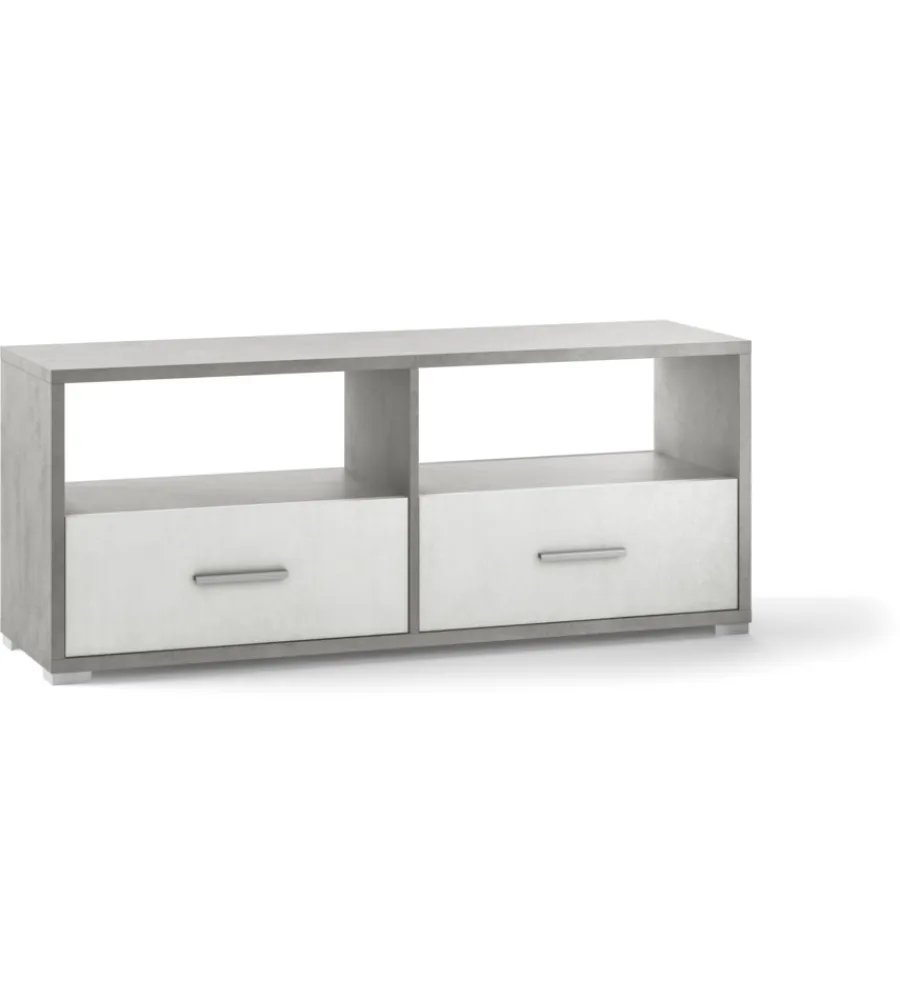 Pareti Soggiorno E Porta Tv-Sarmog Mobile 2 cassetti bianco e cemento, 139x57x41 cm