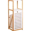 Mobiletti Multiuso- Mobile bagno con cesto porta biancheria bianco e legno, 36x33x98 cm