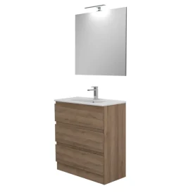 Hot Mobile bagno da terra "leonardo" 3 cassetti rovere, 78x39,5x85 cm Mobili Bagno