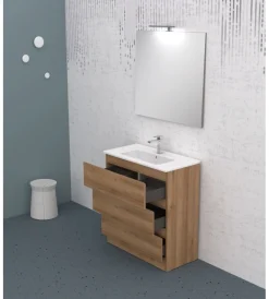 Hot Mobile bagno da terra "leonardo" 3 cassetti rovere, 78x39,5x85 cm Mobili Bagno