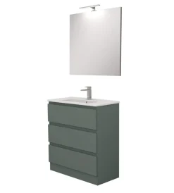 Hot Mobile bagno da terra "leonardo" 3 cassetti verde salvia, 78x39,5x85 cm Mobili Bagno