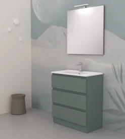 Hot Mobile bagno da terra "leonardo" 3 cassetti verde salvia, 78x39,5x85 cm Mobili Bagno