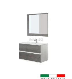 Mobili Bagno- Mobile bagno sospeso "fabula" 2 cassetti bianco e cemento, 90x47x57 cm
