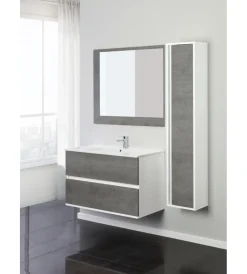 Mobili Bagno- Mobile bagno sospeso "fabula" 2 cassetti bianco e cemento, 90x47x57 cm