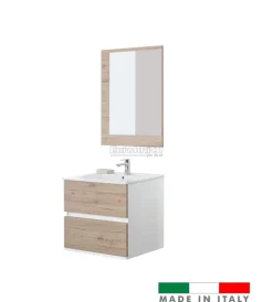 Mobili Bagno- Mobile bagno sospeso "fabula" 2 cassetti bianco e rovere, 60x47x57 cm