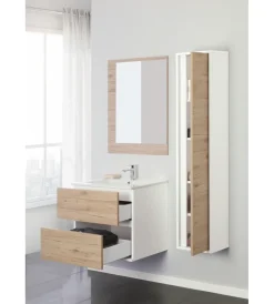Mobili Bagno- Mobile bagno sospeso "fabula" 2 cassetti bianco e rovere, 60x47x57 cm