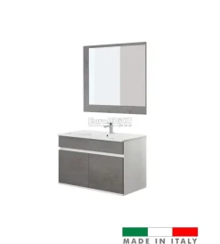 Mobili Bagno|Mobile bagno sospeso "fabula" 2 ante bianco e cemento, 90x47x57 cm