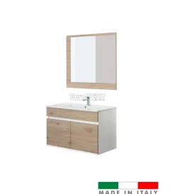 Mobili Bagno|Mobile bagno sospeso "fabula" 2 ante bianco e rovere, 90x47x57 cm