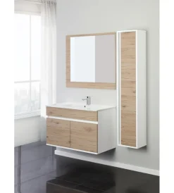 Mobili Bagno|Mobile bagno sospeso "fabula" 2 ante bianco e rovere, 90x47x57 cm