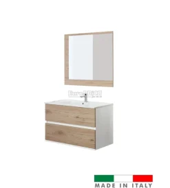 New Mobile bagno sospeso "fabula" 2 cassetti bianco e rovere, 90x47x57 cm Mobili Bagno