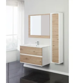 New Mobile bagno sospeso "fabula" 2 cassetti bianco e rovere, 90x47x57 cm Mobili Bagno