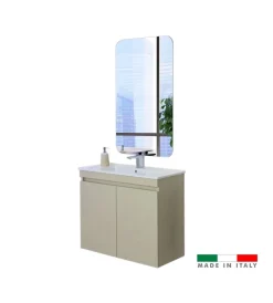 Mobili Bagno- Mobile bagno sospeso "pastello" tortora con 2 ante, 80x37x69 cm