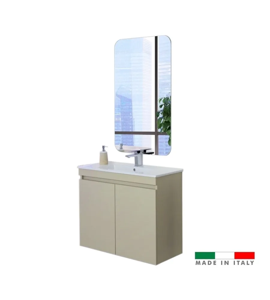 Mobili Bagno- Mobile bagno sospeso "pastello" tortora con 2 ante, 80x37x69 cm