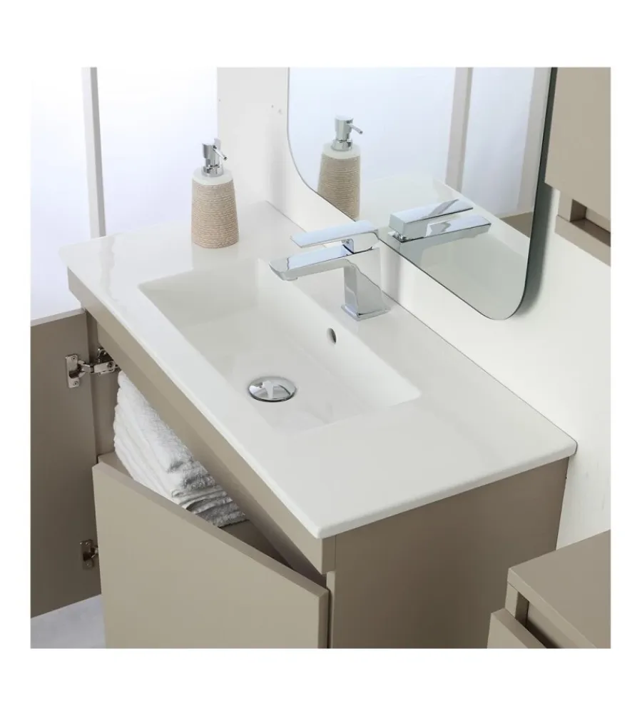Mobili Bagno- Mobile bagno sospeso "pastello" tortora con 2 ante, 80x37x69 cm