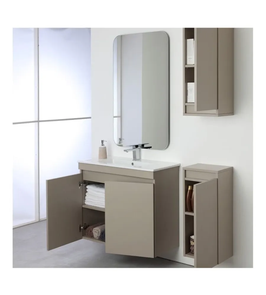 Mobili Bagno- Mobile bagno sospeso "pastello" tortora con 2 ante, 80x37x69 cm