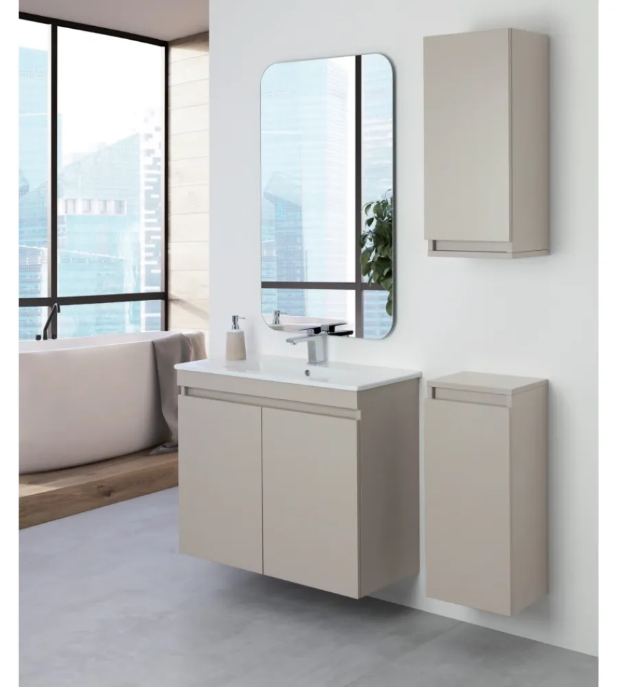 Mobili Bagno- Mobile bagno sospeso "pastello" tortora con 2 ante, 80x37x69 cm