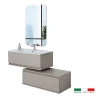 Mobili Bagno|Mobile bagno sospeso "pastello" tortora con cassetti, 90x47x35 cm