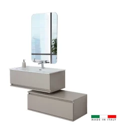 Mobili Bagno|Mobile bagno sospeso "pastello" tortora con cassetti, 90x47x35 cm